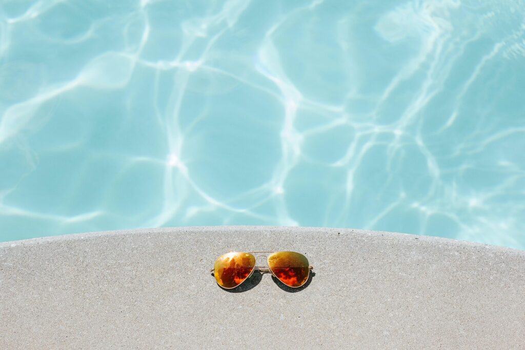sunglasses, pool, recreation, resort, swimming pool, vacation, water, summer, nature, shades, eyewear, summer vacation, holiday