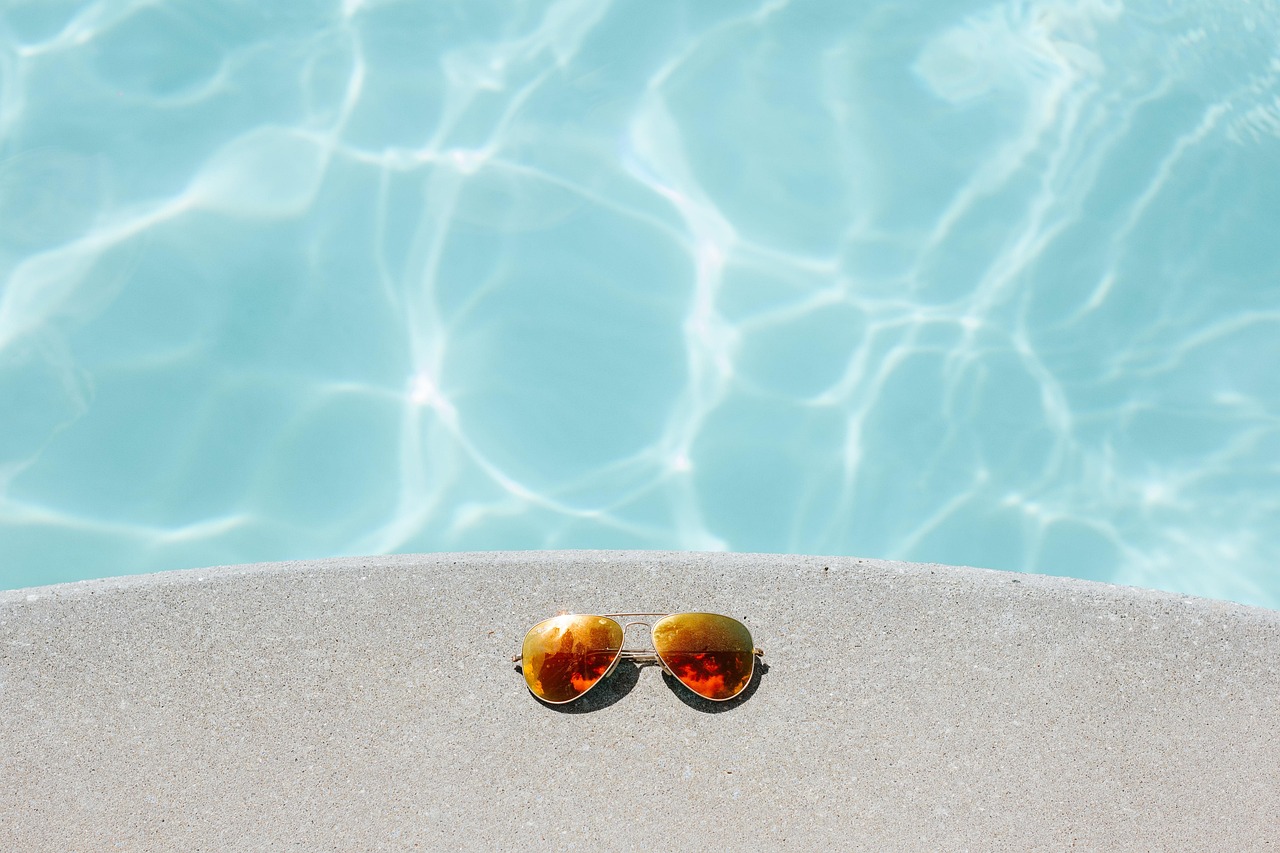 sunglasses, pool, recreation, resort, swimming pool, vacation, water, summer, nature, shades, eyewear, summer vacation, holiday